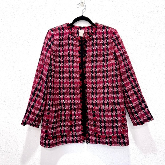 Chico's Houndstooth Tweed Open-Front Jacket M - Picture 2 of 10